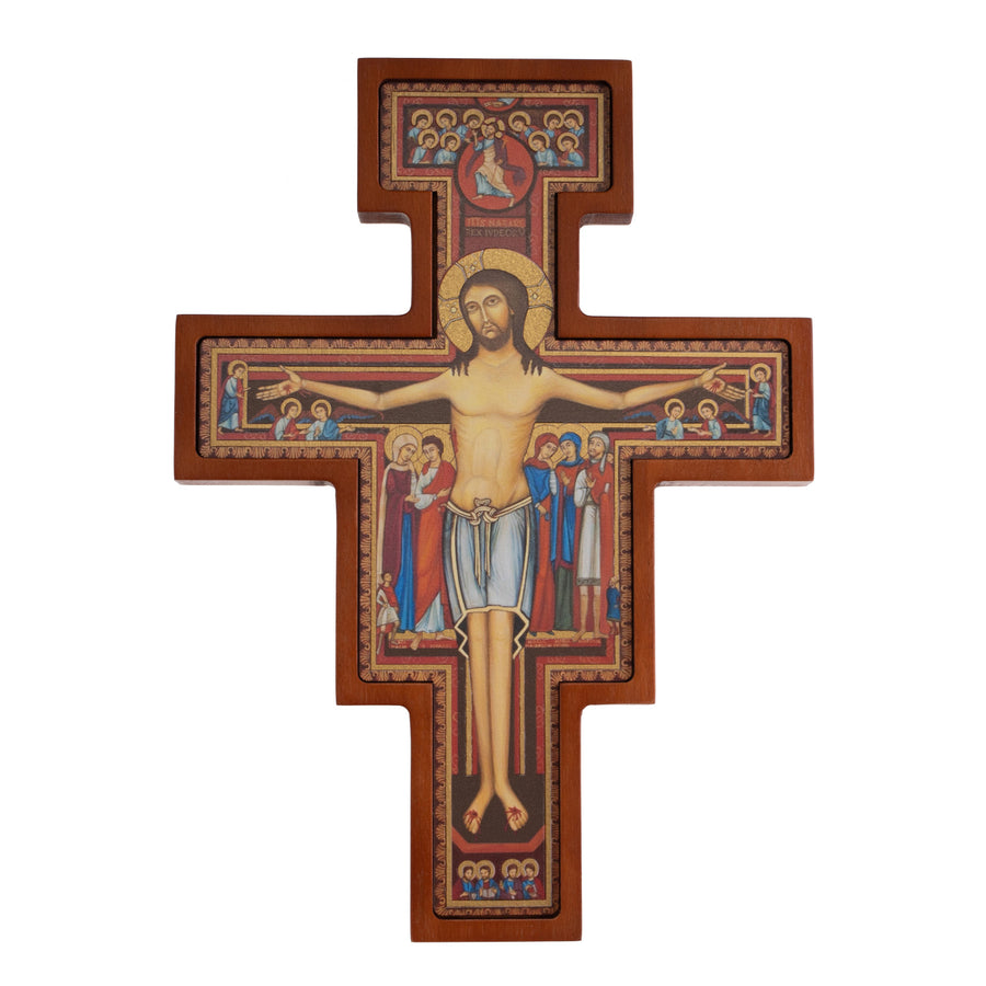 Dřevěný kříž ze San Damiana - kříž svatého Františka hnědý 14x10x1,8cm