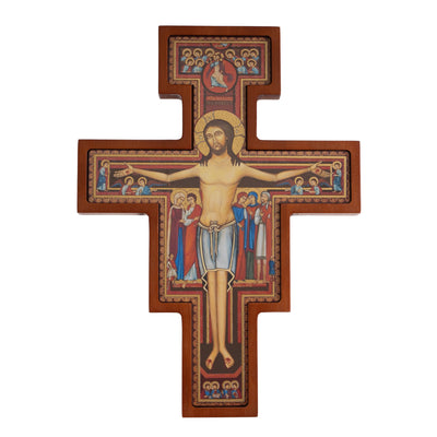 Dřevěný kříž ze San Damiana - kříž svatého Františka hnědý 22x16x1,8cm