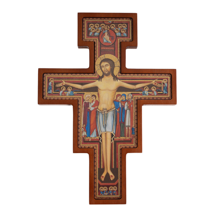 Dřevěný kříž ze San Damiana - kříž svatého Františka hnědý 22x16x1,8cm