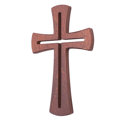 Moderní závěsný kříž symbol umučení Božího Syna hnědý 18x11x1cm