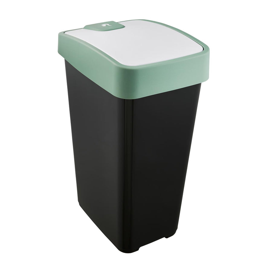 Odpadkový koš Keeeper s výklopným víkem, 45 l, černý - zelený