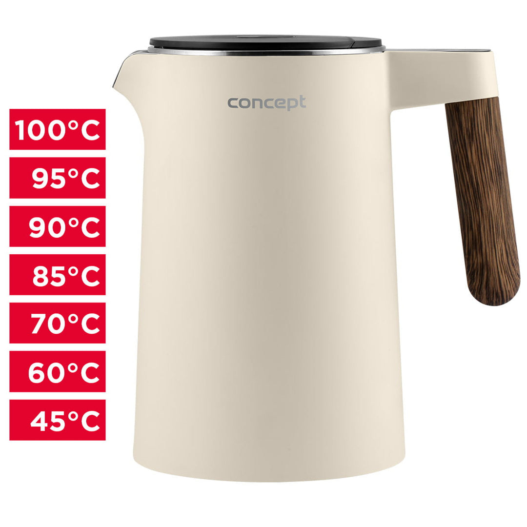 Konvice Concept Norwood z nerezové oceli s regulací teploty 45/60/70/85/90/95/100 °C s funkcí KEEP WARM 1,5 l 1850-2200 W (vanilka)