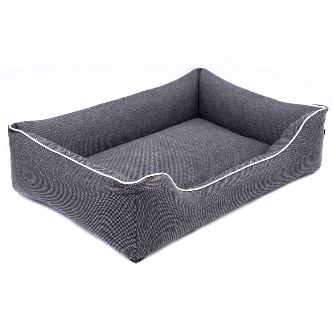 Stylový a elegantní pelíšek pro psy (vnější rozměry: 65x50cm / vnitřní rozměry: 41x27cm, tmavě šedá/bílá)