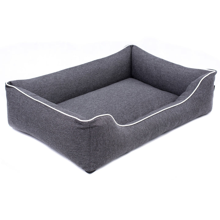 Stylový a elegantní pelíšek pro psy (vnější rozměry: 65x50cm / vnitřní rozměry: 41x27cm, tmavě šedá/bílá)