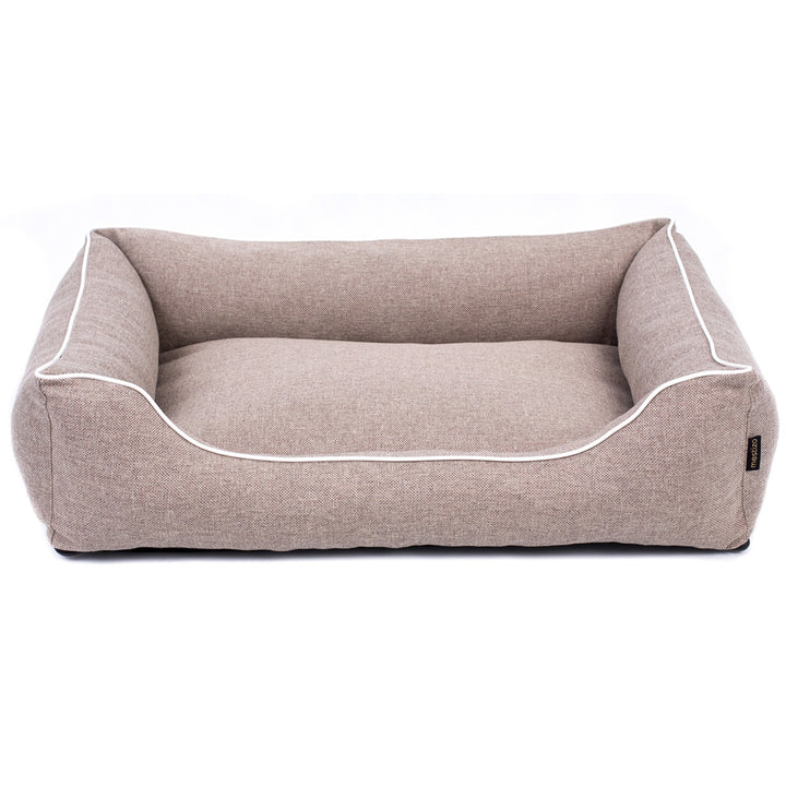 Pelíšek pro psy Sofa Mallorca Comfort v béžové barvě s bílým lemováním 100x75 cm