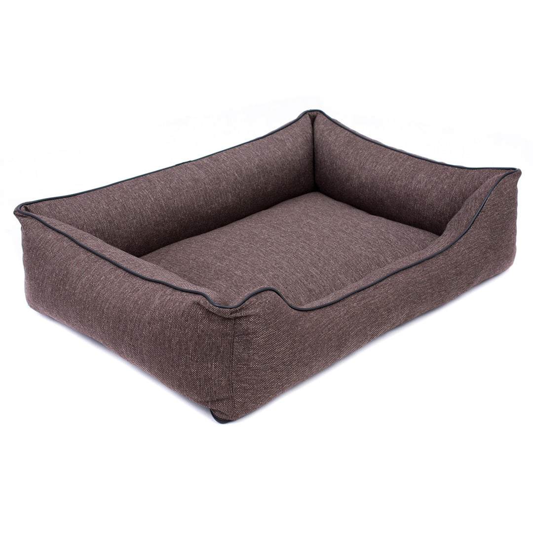 Pelíšek pro psy Sofa Mallorca Comfort v hnědé barvě s černým lemováním 100x75 cm
