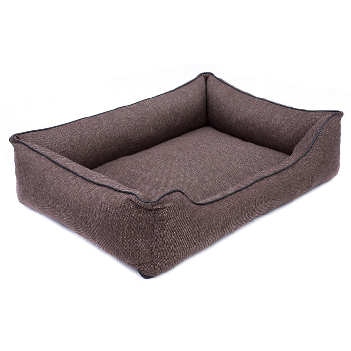 Pelíšek pro psy Sofa Mallorca Comfort v hnědé barvě s černým lemováním 100x75 cm