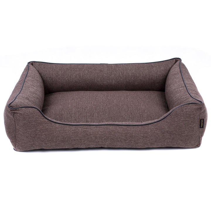 Pelíšek pro psy Sofa Mallorca Comfort v hnědé barvě s černým lemováním 100x75 cm
