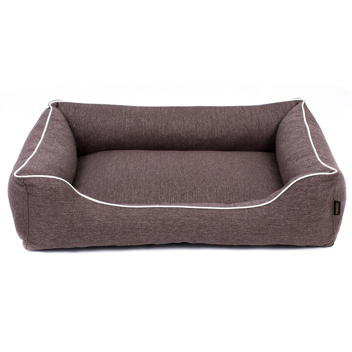 Pelíšek pro psy Sofa Mallorca Comfort v hnědé barvě s bílým lemováním 100x75 cm