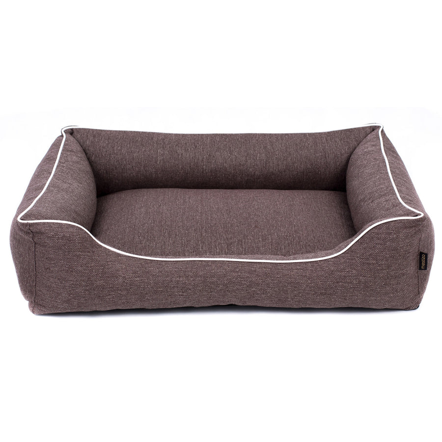Pelíšek pro psy Sofa Mallorca Comfort v hnědé barvě s bílým lemováním 100x75 cm