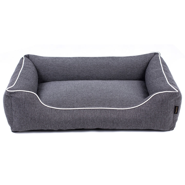 Pelíšek pro psy Sofa Mallorca Comfort v tmavě šedé barvě s bílým lemováním 100x75 cm