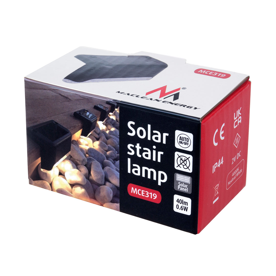 4x Maclean solární LED světlo na schody IP44, 4000K, Ni-MH 100 mAh, 80x45x45mm, soumrakový senzor MCE319