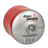 4x 500g plynová kartuše Alpen Camping. Certifikát: Rozsah -10°c až + 40°c, 7/16" ventil IK008.