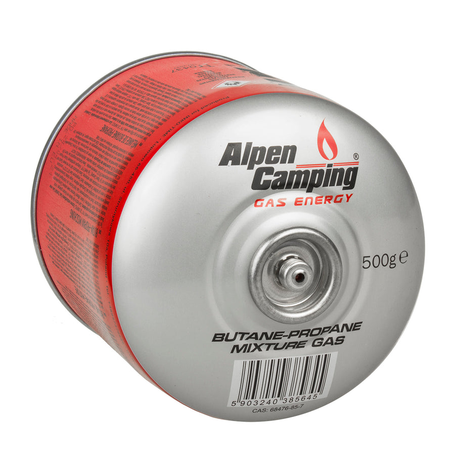 4x 500g plynová kartuše Alpen Camping. Certifikát: Rozsah -10°c až + 40°c, 7/16" ventil IK008.