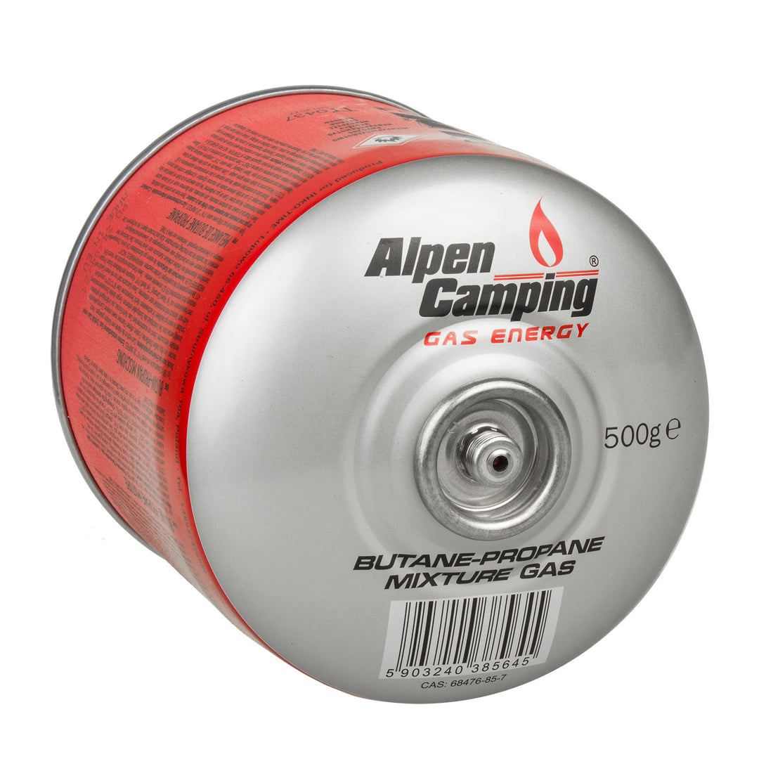 3x Alpen Camping 500g plynová kartuše. Certifikát: Rozsah -10°c až + 40°c, 7/16" ventil IK008.