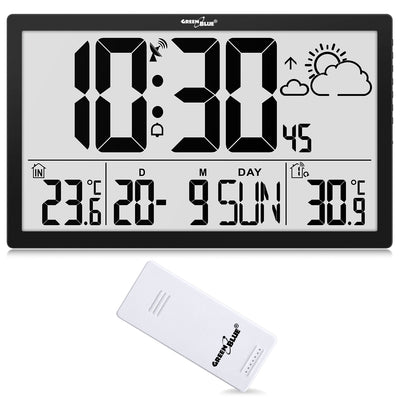 Extra velké nástěnné hodiny LCD GreenBlue, teplota, datum, GB218