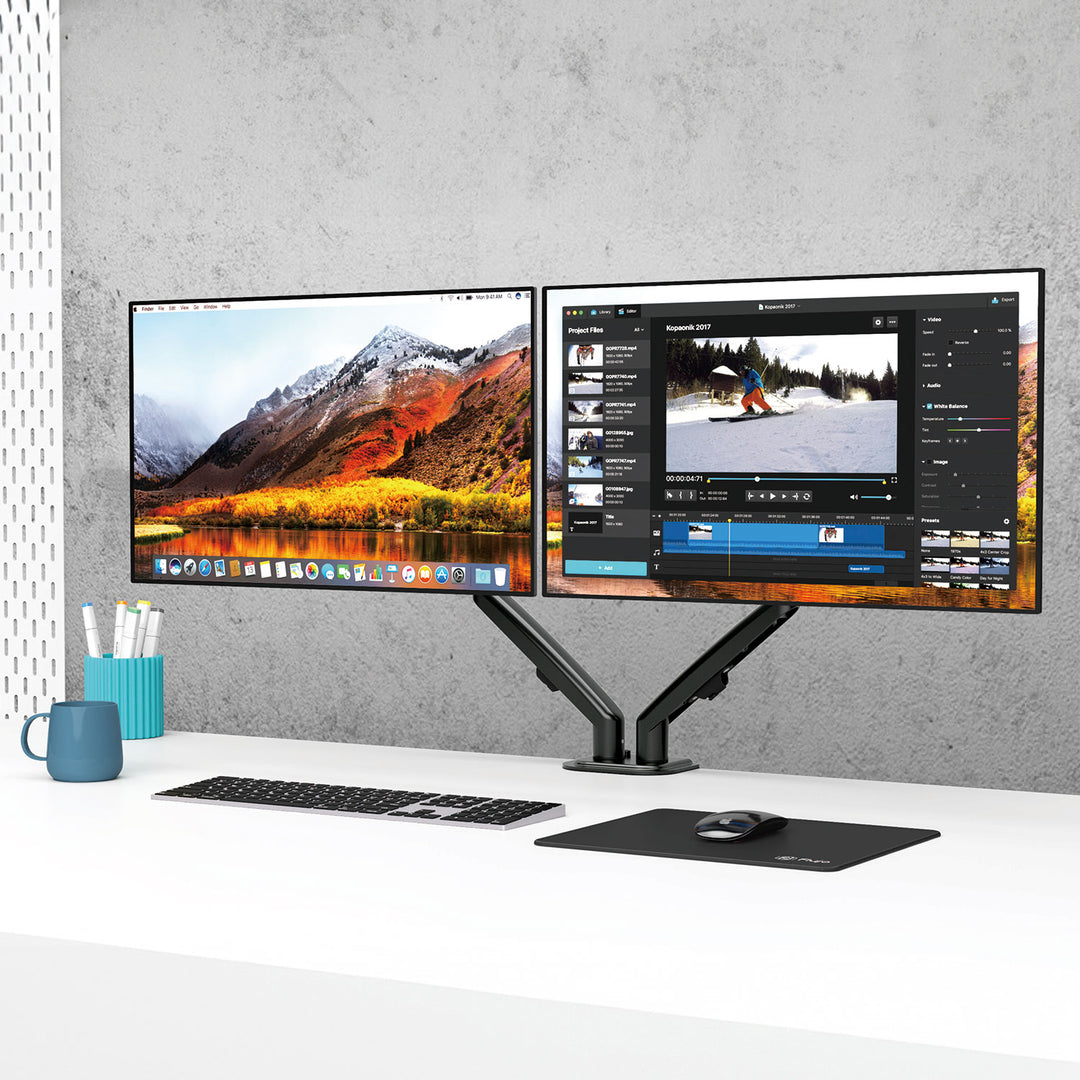 Držák pro 2 monitory Maclean, plynová pružina, 13"-27", 7 kg, černý, MC-861N