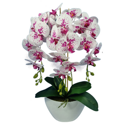 Damich Umělá orchidej v květináči Umělá květina Umělá orchidej Dekorace 3 kvetoucí větve Výška cca 60 cm (bílá/červená)