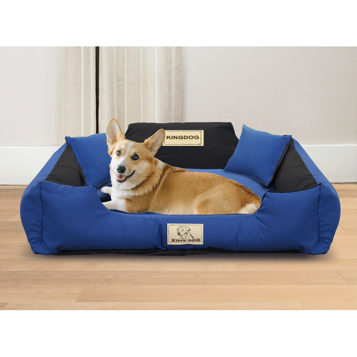 KINGDOG Pelíšek pro psy + polštáře 75 x 65 cm modrá / černá