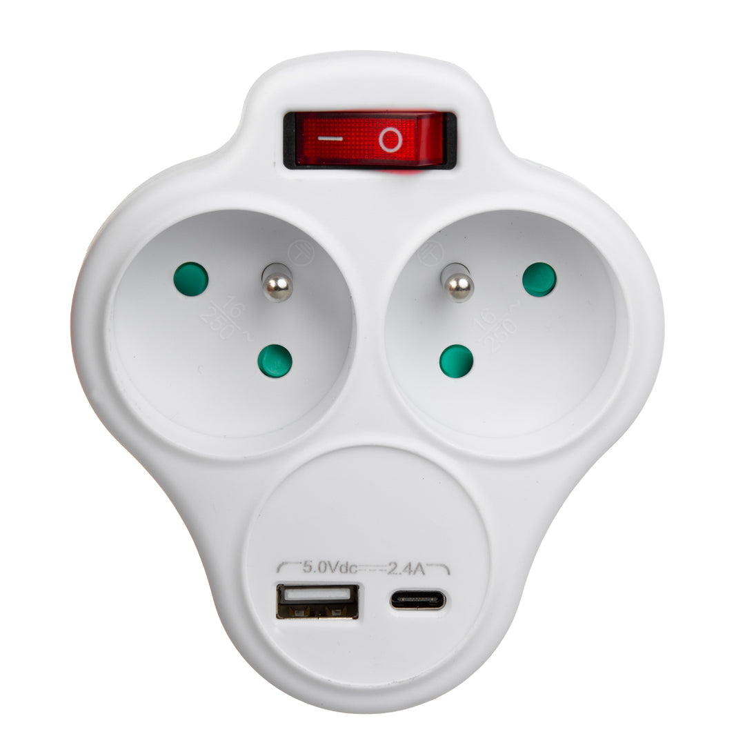 Proudová zásuvka Maclean, rozbočovač se 2 zásuvkami a USB A/C 2,4A, typ E, 2x16A, MCE336 E
