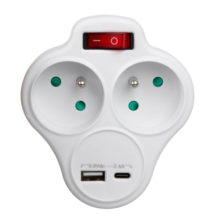 Proudová zásuvka Maclean, rozbočovač se 2 zásuvkami a USB A/C 2,4A, typ E, 2x16A, MCE336 E