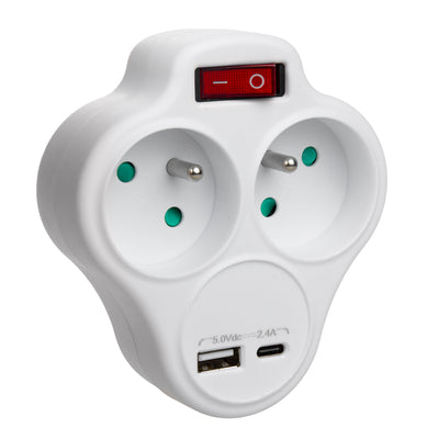 Elektrická zásuvka Maclean, rozbočovač se 2 zásuvkami a USB A/C 2,4 A, typ E, 2×16 A, MCE336 E