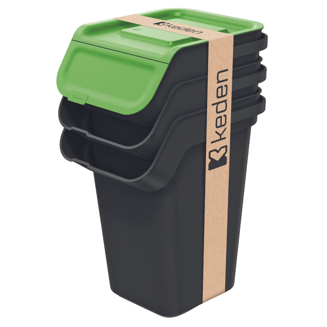 Sada odpadkových košů Keden, pro recyklaci, 3x25 litrů, černá, Kaddi Q Set