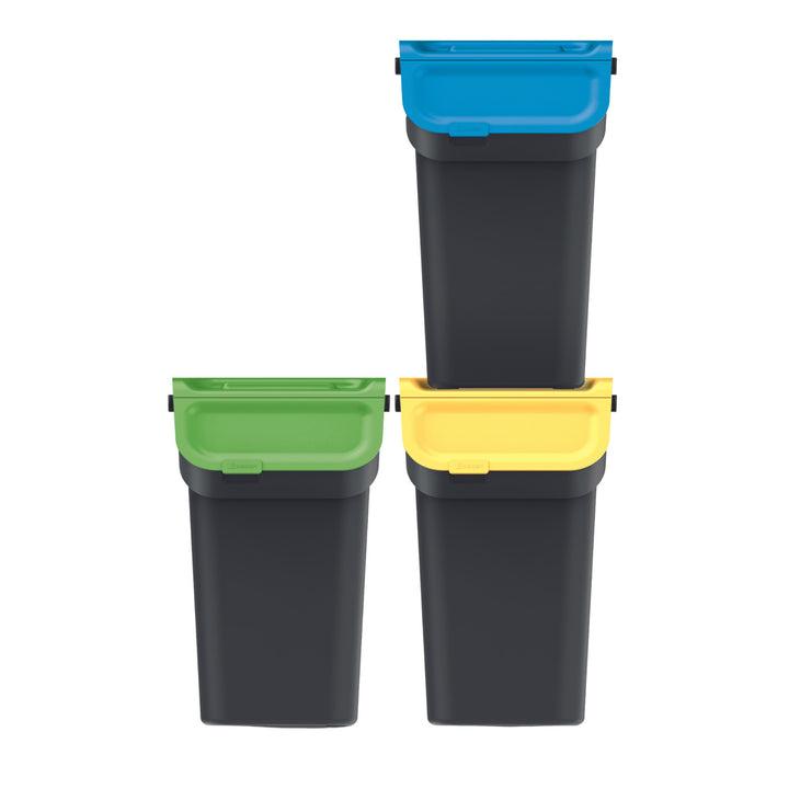 Sada odpadkových košů Keden, pro recyklaci, 3x25 litrů, černá, Kaddi Q Set