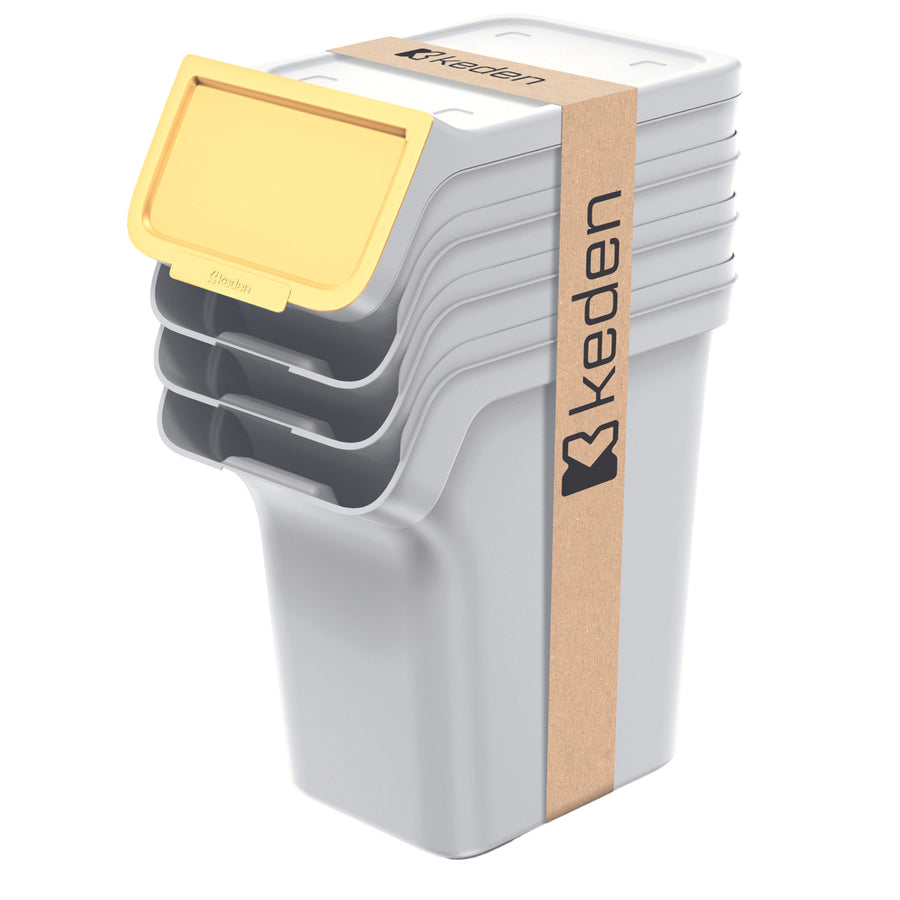 Sada odpadkových košů Keden, pro třídění odpadu, 4x20 litrů, popel, Stackbox