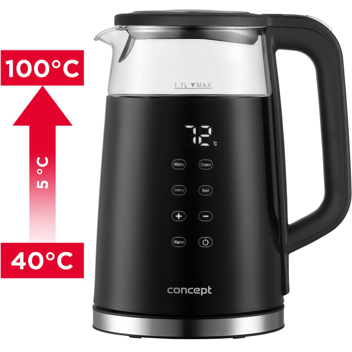 Skleněná rychlovarná konvice Concept 1,7 l s regulací teploty RK4100