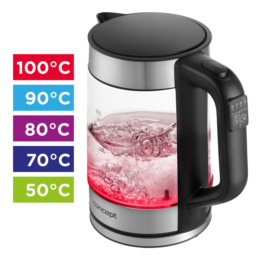 Skleněná rychlovarná konvice Concept 1,7 l s regulací teploty RK4067