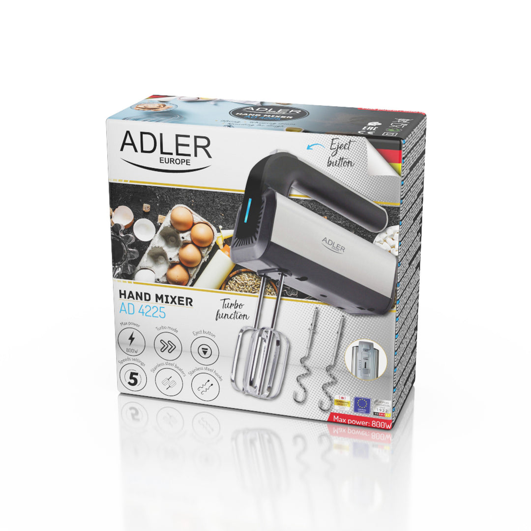 Ruční šlehač Adler, 5 rychlostí, 800W, funkce Turbo, AD 4225