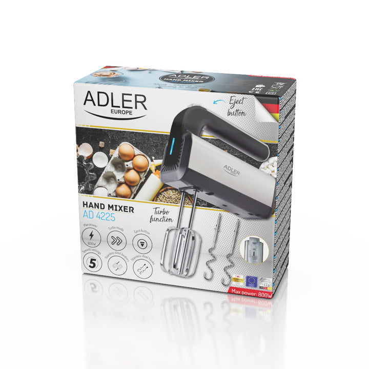 Ruční šlehač Adler, 5 rychlostí, 800W, funkce Turbo, AD 4225