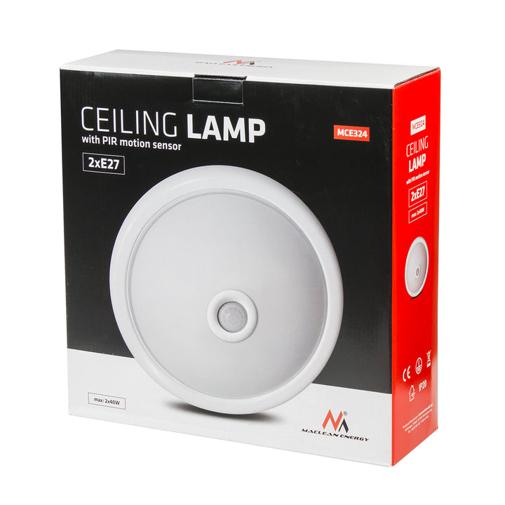 Plafon s PIR čidlem Maclean, stropní, s LED světelným zdrojem, max. 2x. 40W, E27, 220-240V~ 50/60Hz, MCE324 + 2xMCE267