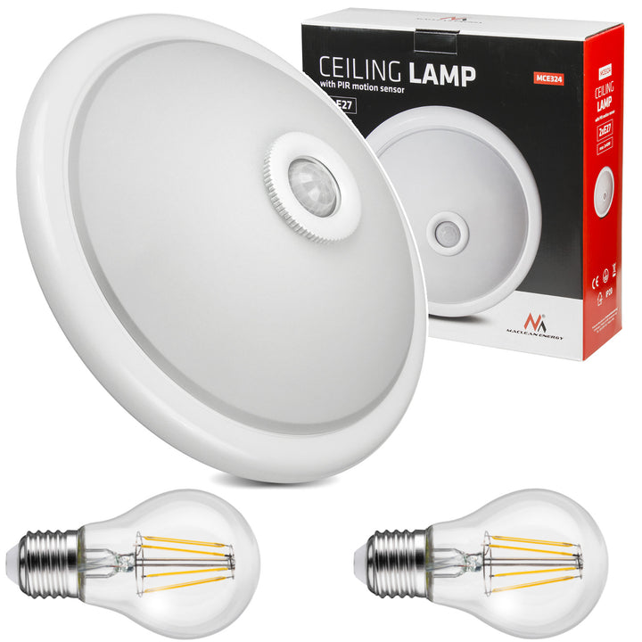 Plafon s PIR čidlem Maclean, stropní, s LED světelným zdrojem, max. 2x. 40W, E27, 220-240V~ 50/60Hz, MCE324 + 2xMCE267