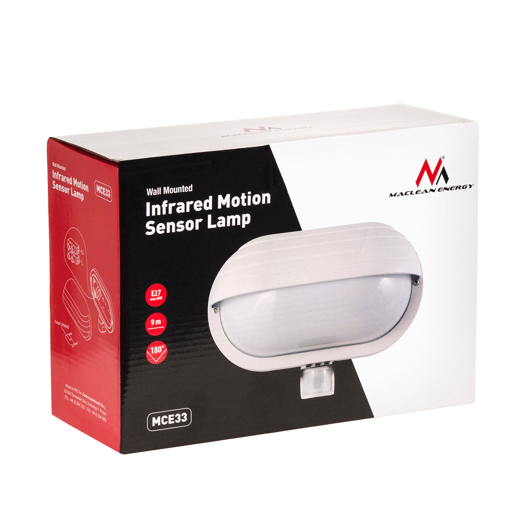 Nástěnné svítidlo Maclean, s PIR čidlem, max. 60W, 180°, MCE33 W + LED 9W