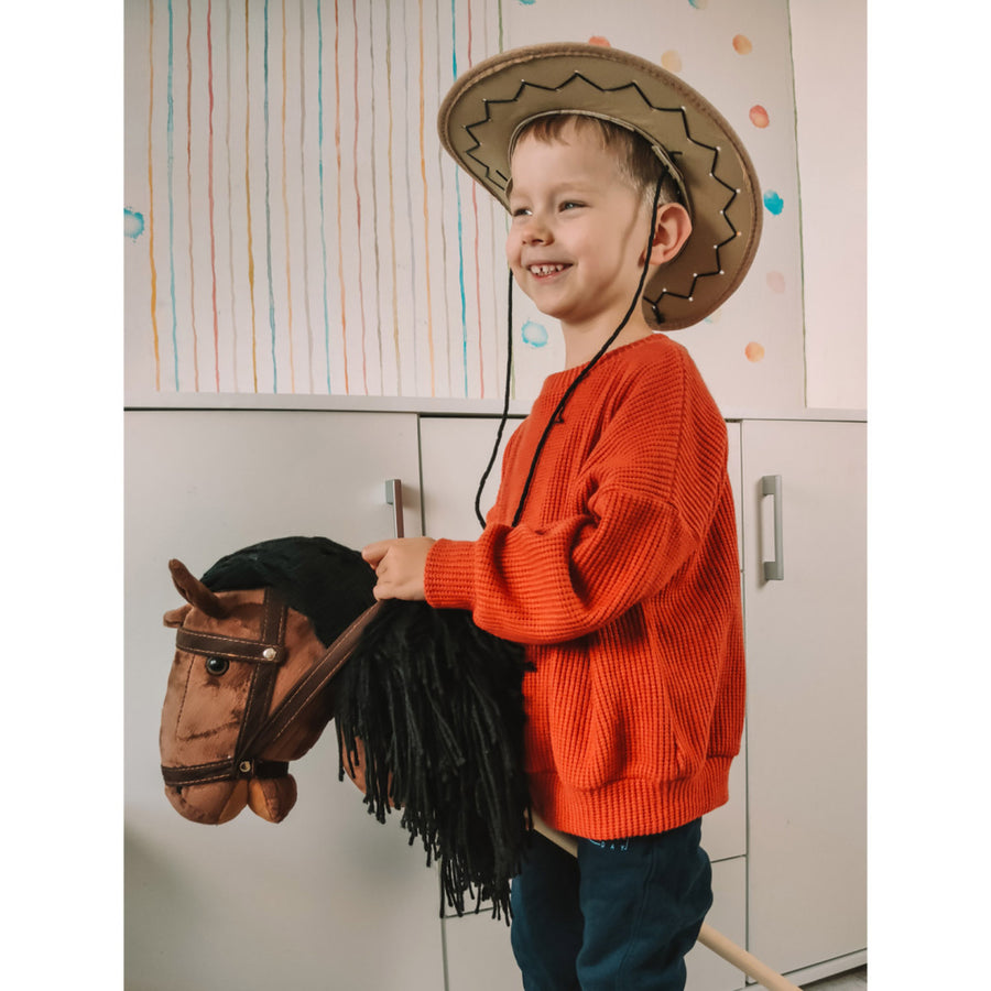 Plyšový kůň, dřevěná hůl, otěže, 80 cm, T-TED-03002