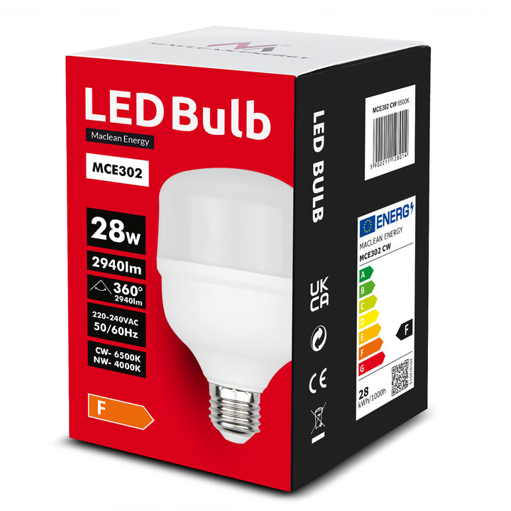 4x Maclean LED žárovka, E27, 28W, 220-240V AC, neutrální bílá, 4000K, 2940lm, MCE302 NW