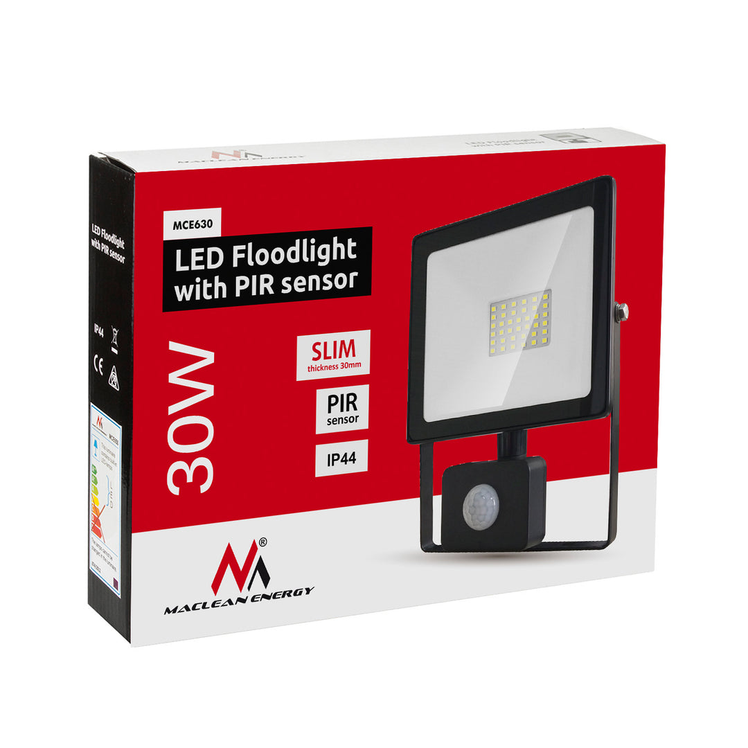 2x LED reflektor se senzorem pohybu Maclean, tenký 30W, 2400lm, teplá bílá (3000K), IP44, MCE630 WW PIR