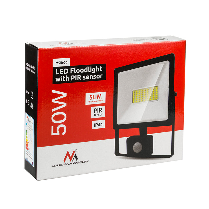 2x LED reflektor s detektorem pohybu Maclean, tenký 50W, 4000lm, neutrální bílá (4000K), IP44, MCE650 NW PIR