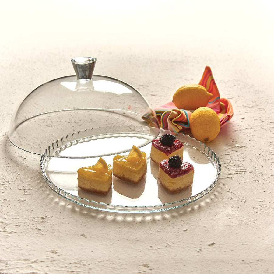 Talíř Pasabahce, skleněný, se skleněným stínítkem, 32 cm, Patisserie